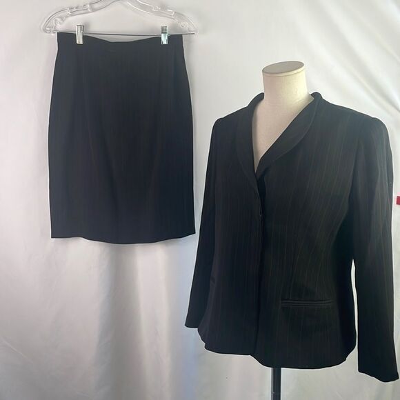 Giorgio Armani Black Pin Striped Jacket / Skirt Suit - Picture 3 of 9
